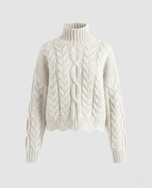 Women's Cable Knit Ribbed Chunky Knit Turtleneck Sweater — View 6