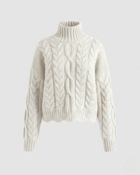 Women's Cable Knit Ribbed Chunky Knit Turtleneck Sweater — View 6