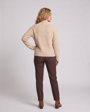 Women's Cable Knit Ribbed Chunky Knit Turtleneck Sweater — View 4