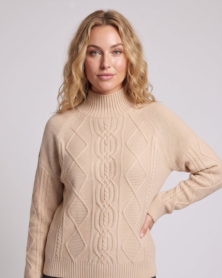 Women's Cable Knit Ribbed Chunky Knit Turtleneck Sweater — View 2