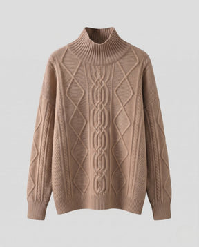 Women's Cable Knit Ribbed Chunky Knit Turtleneck Sweater — View 6