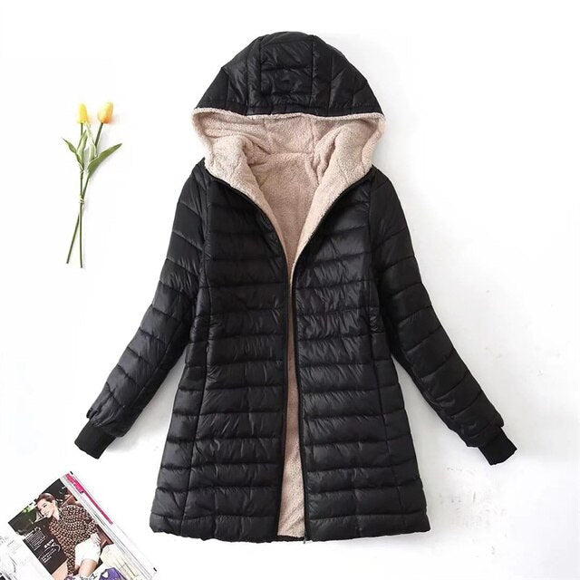 Women's Wool Blend Hooded Midi Parka Coat — View 2