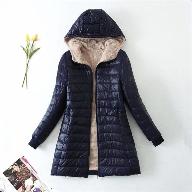 Women's Wool Blend Hooded Midi Parka Coat — View 3