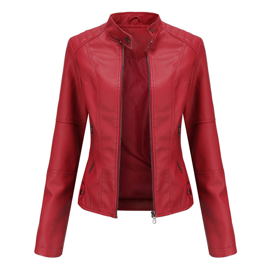 Women's Faux Leather Zip-Up Biker Jacket | Kirsten in Black - Juana Fashion