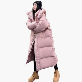 Women's Long Oversized Hooded Quilted Coat | Daniela in Pink - Juana Fashion