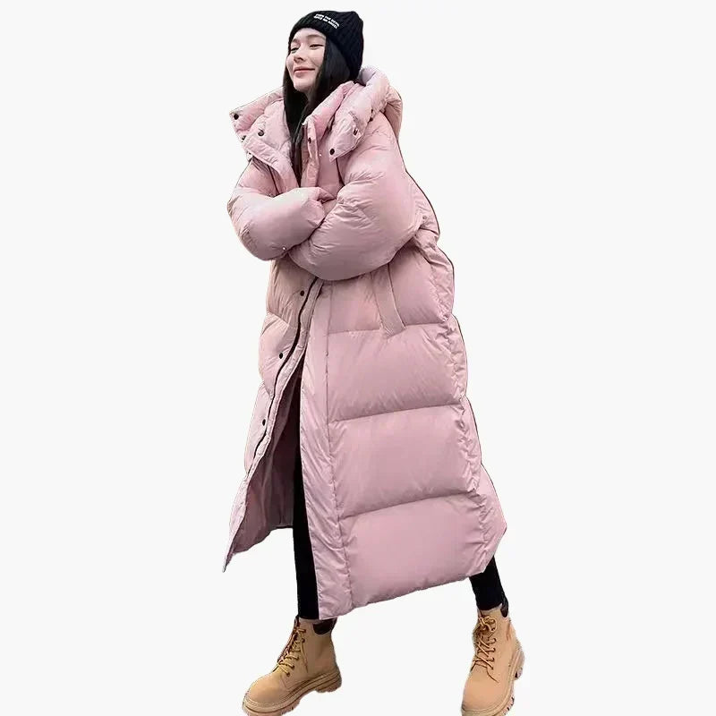 Women's Long Oversized Hooded Quilted Coat | Daniela in Pink - Juana Fashion