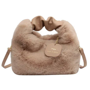 Women's Plush Crescent Shoulder Bag in Khaki by Juana Fashion