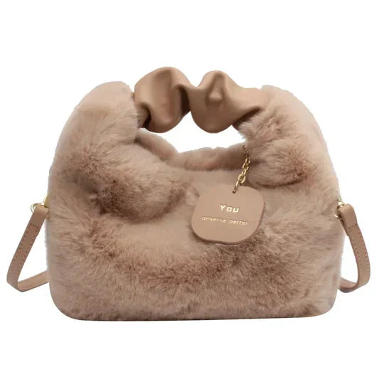 Women's Plush Crescent Shoulder Bag in Khaki by Juana Fashion