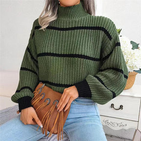 Women's Fine Knit Striped Turtleneck Sweater — View 5