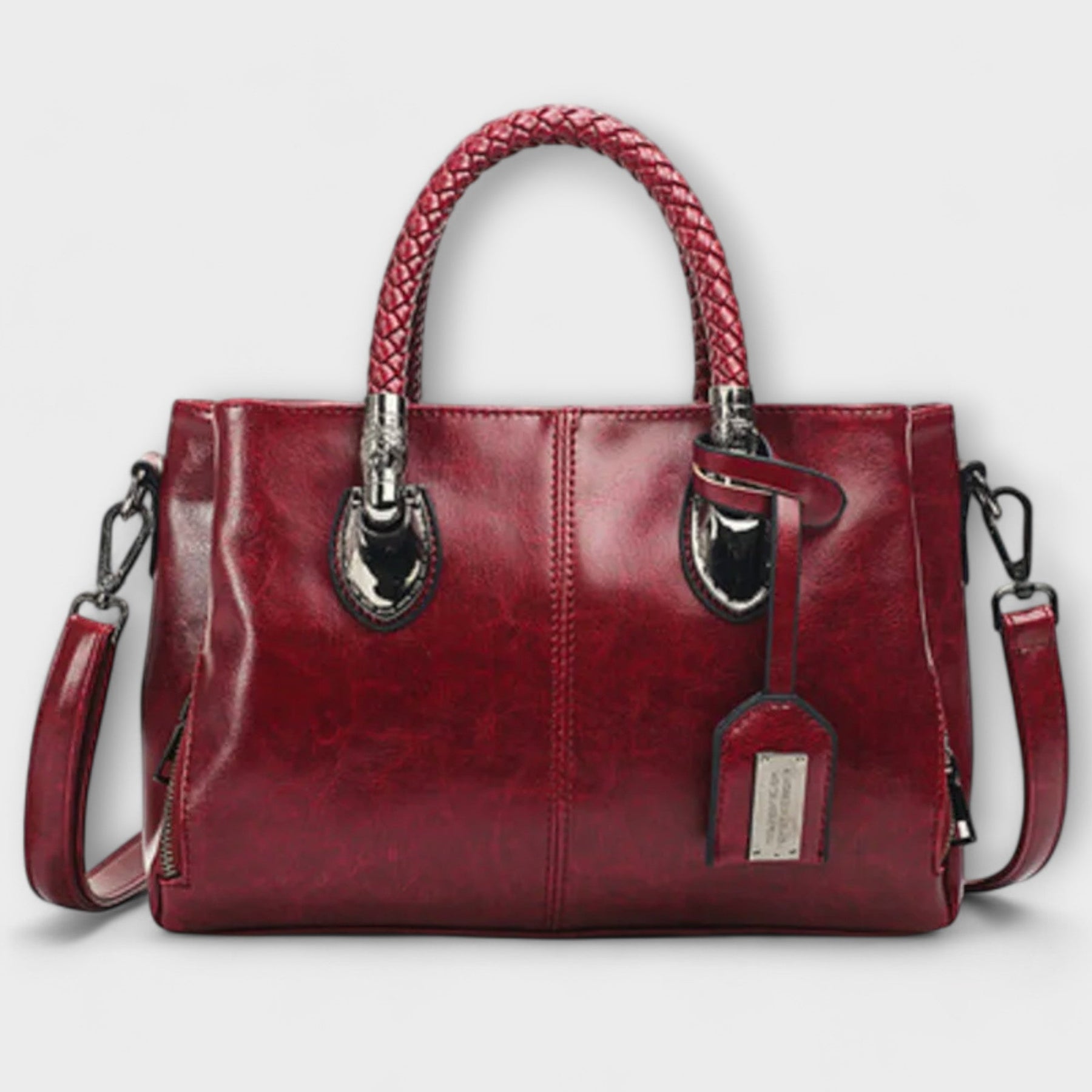 Women's Barrel Satchel with Braided Handles in Red by Juana Fashion