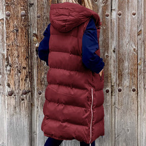 Women's Single Breasted Hooded Longline Vest — View 14
