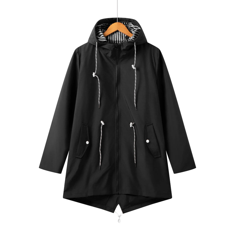 Women's Relaxed Hooded Coat with Adjustable Fit | Claudia in Blue - Juana Fashion