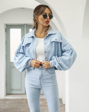 Women's Corduroy Lantern Sleeve Short Jacket — View 10