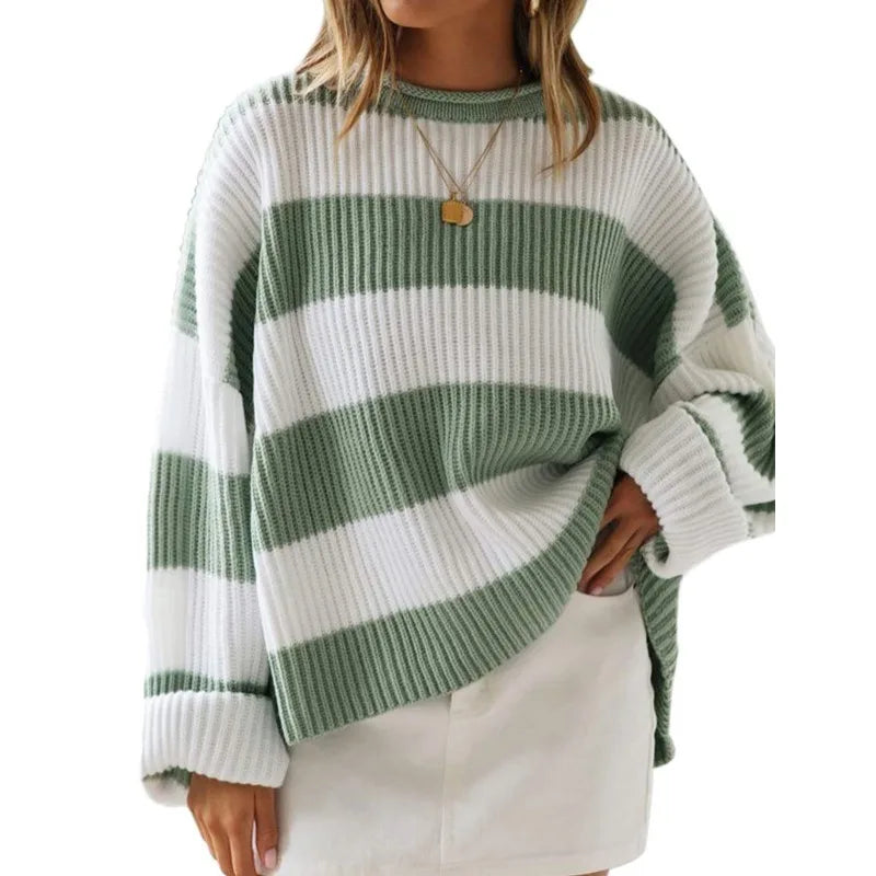Women's Striped Long Sleeve Turtleneck Sweater — View 7