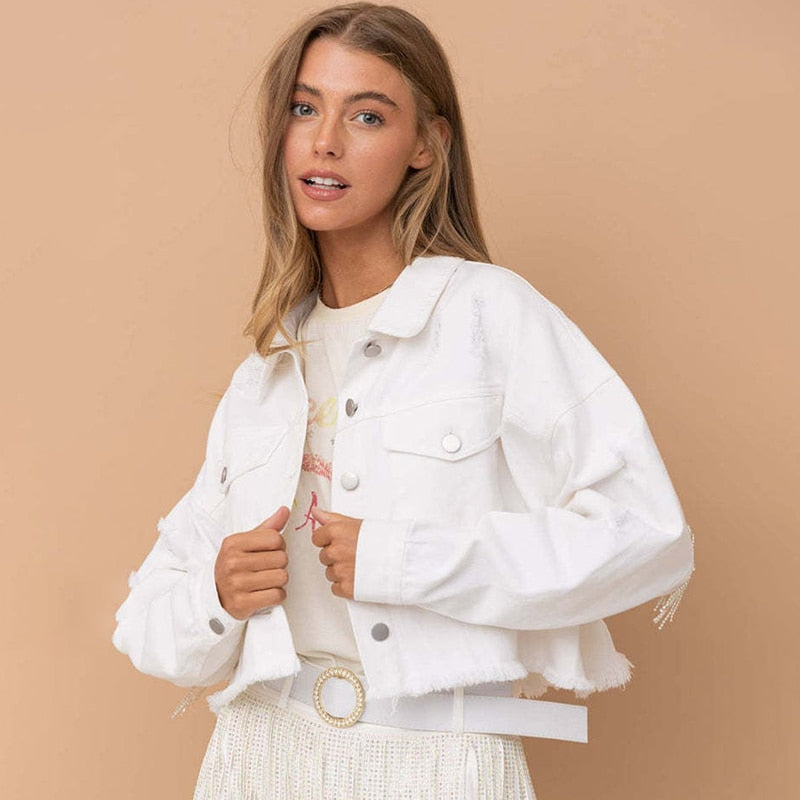 Women's Cropped Lined Denim Jacket — View 7