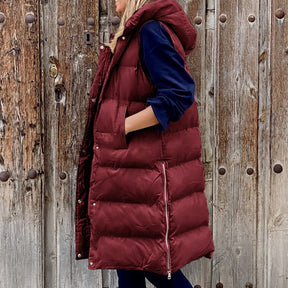 Women's Single Breasted Hooded Longline Vest — View 11