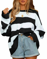 Women's Striped Long Sleeve Turtleneck Sweater — View 4