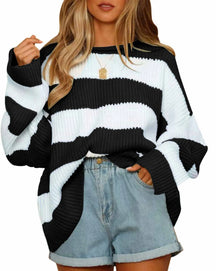 Women's Striped Long Sleeve Turtleneck Sweater — View 4