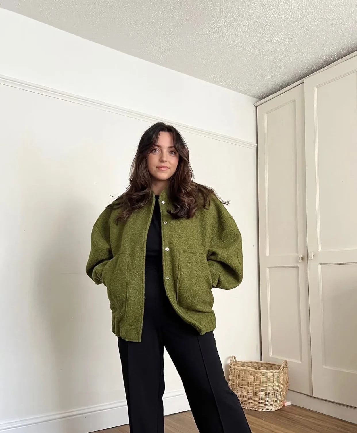 Women's Wool Oversized Button Detail Coat — View 8