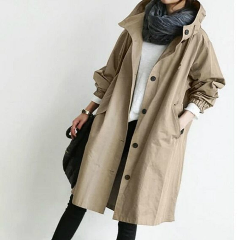 Women's Cashmere Oversized Hooded Trench Coat — View 3