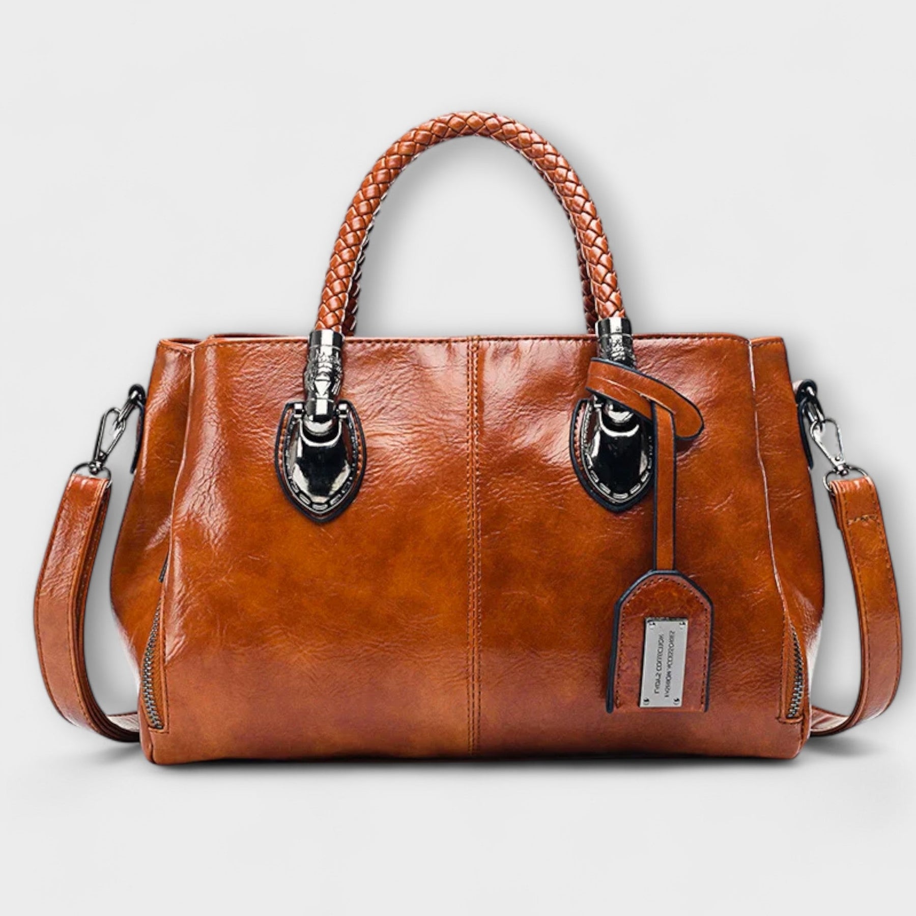Women's Barrel Satchel with Braided Handles in Brown by Juana Fashion