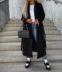 Women's Long Double-Breasted Winter Coat | Helene in Dark Brown - Juana Fashion