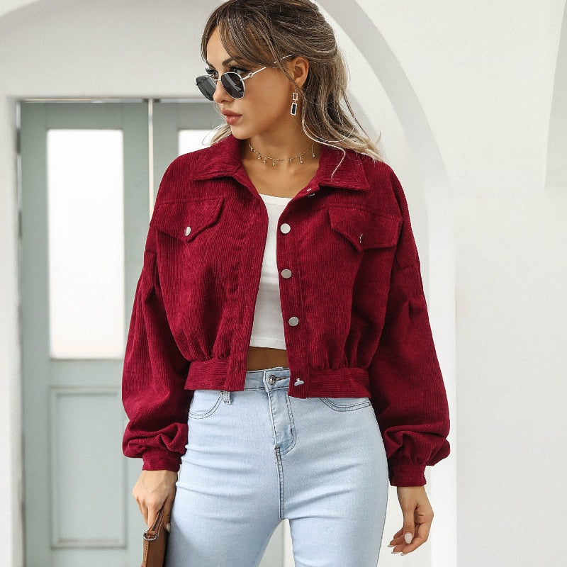 Women's Corduroy Balloon Sleeve Jacket — View 4