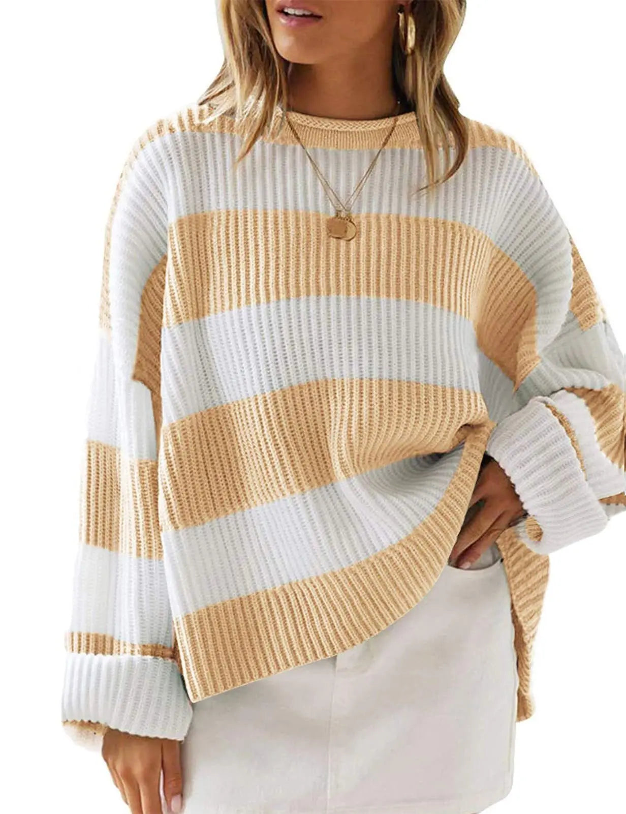 Women's Striped Long Sleeve Turtleneck Sweater — View 6