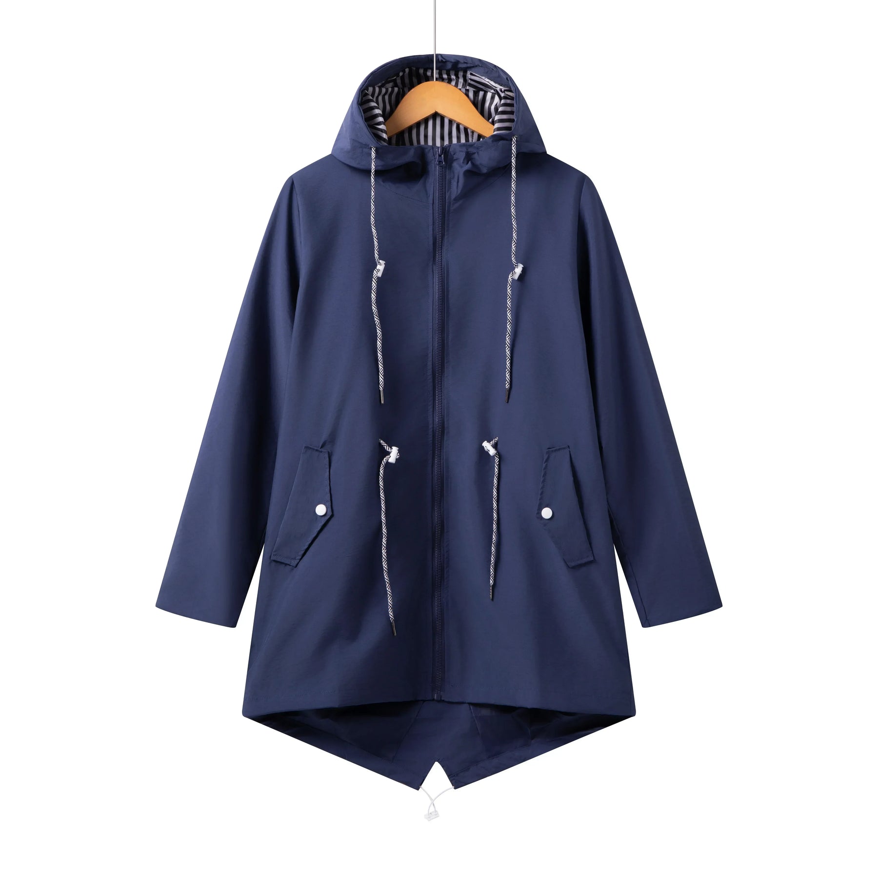 Women's Relaxed Hooded Coat with Adjustable Fit | Claudia in Blue - Juana Fashion