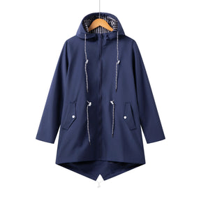 Women's Relaxed Hooded Coat with Adjustable Fit | Claudia in Blue - Juana Fashion