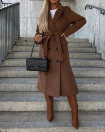 Women's Long Double-Breasted Winter Coat | Helene in Dark Brown - Juana Fashion