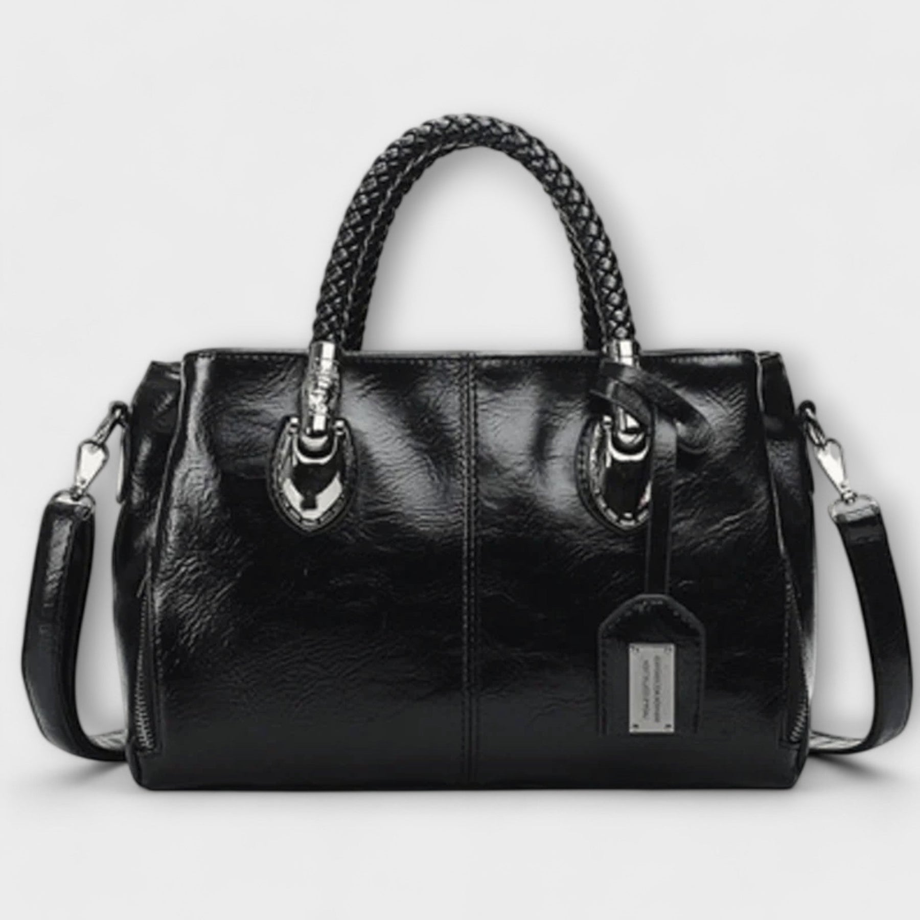 Women's Barrel Satchel with Braided Handles in Black by Juana Fashion