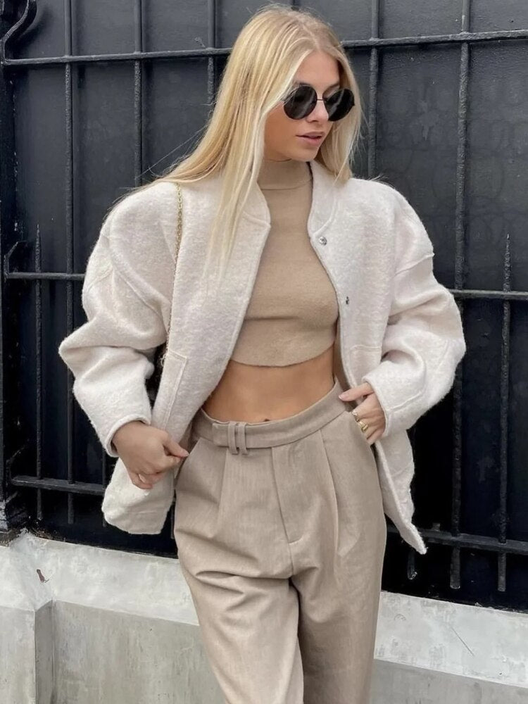Women's Wool Oversized Button Detail Coat — View 1