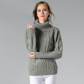Women's Cable Knit Long Sleeve Turtleneck Sweater — View 23