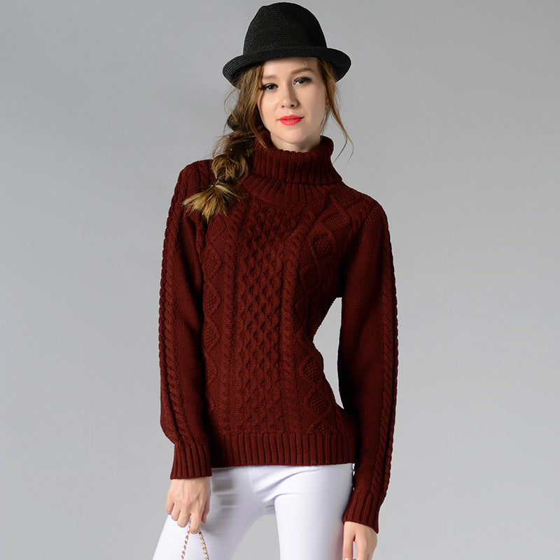 Women's Cable Knit Long Sleeve Turtleneck Sweater — View 21