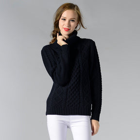 Women's Cable Knit Long Sleeve Turtleneck Sweater — View 24