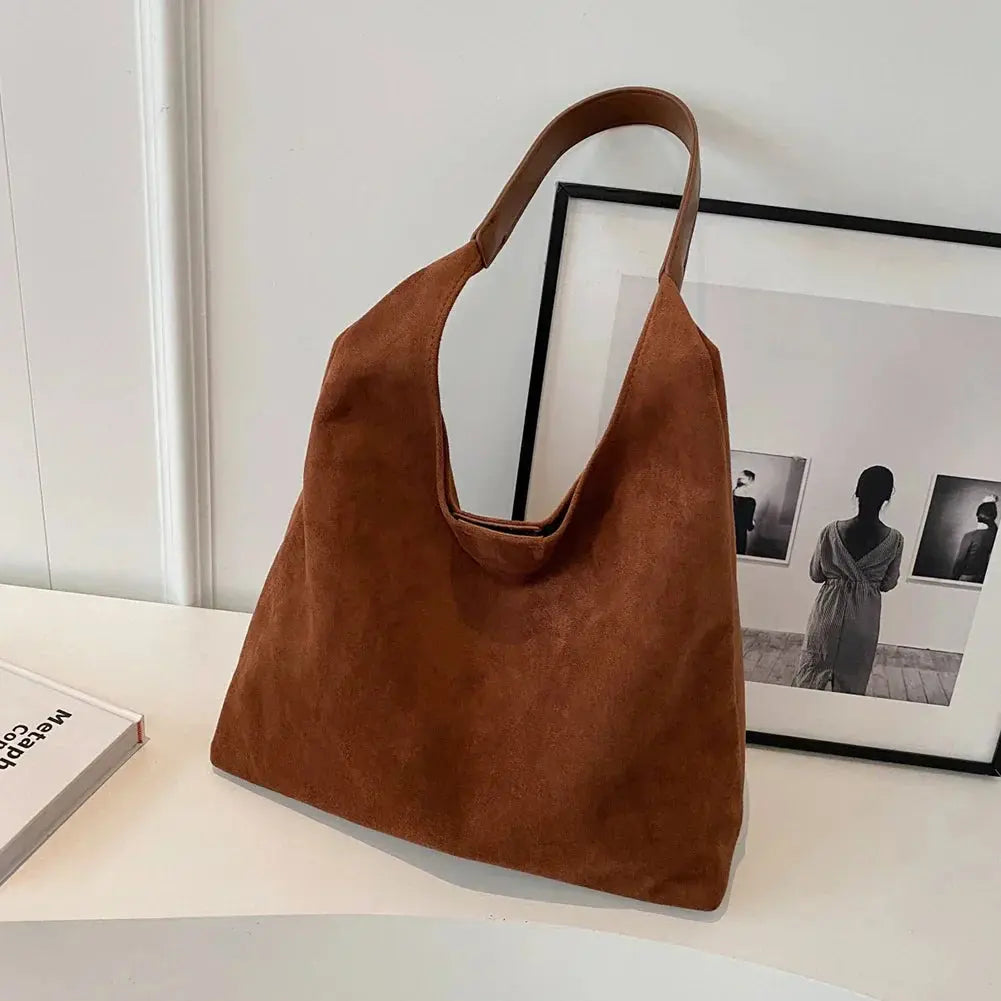 Women's Suede Look Slouchy Tote Bag in Brown by Juana Fashion