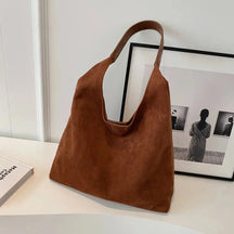 Women's Suede Look Slouchy Tote Bag in Brown by Juana Fashion