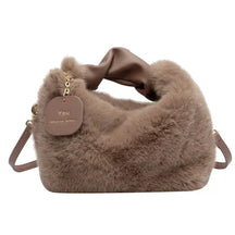 Women's Plush Crescent Shoulder Bag in Light Brown by Juana Fashion