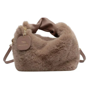 Women's Plush Crescent Shoulder Bag in Light Brown by Juana Fashion