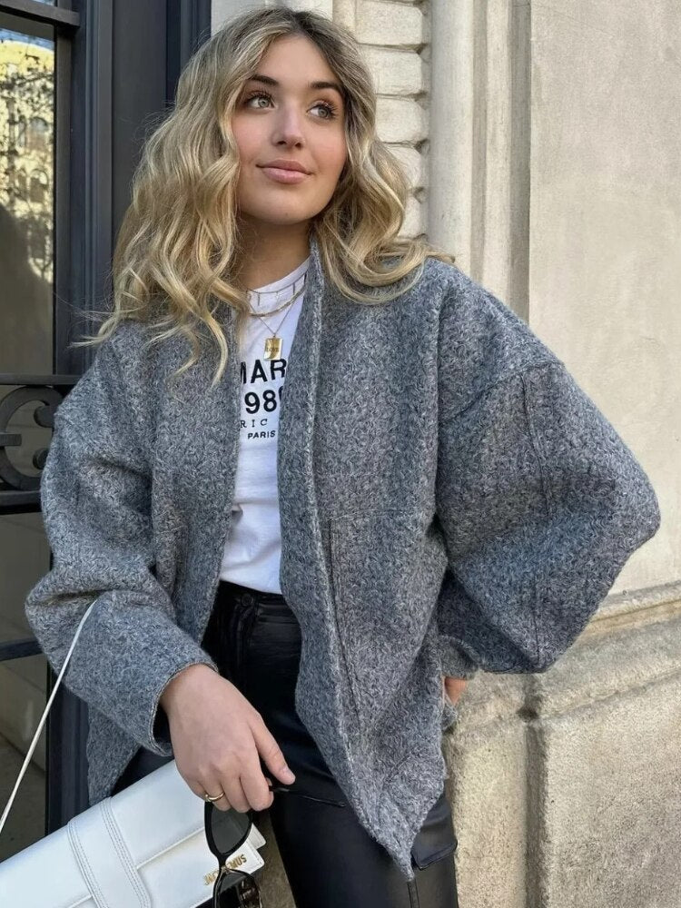 Women's Wool Oversized Button Detail Coat — View 4