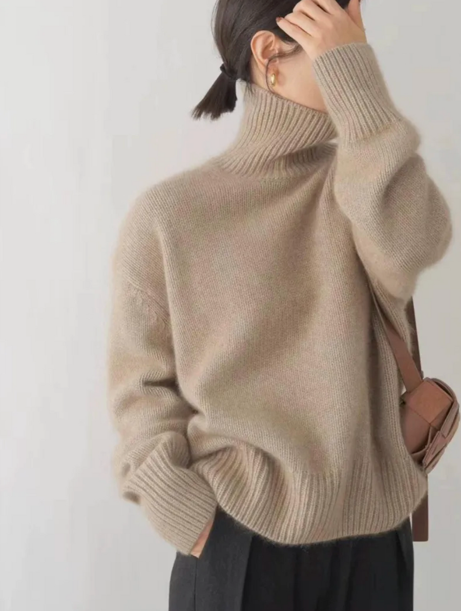 Women's Cashmere Fine Knit Turtleneck Sweater — View 1