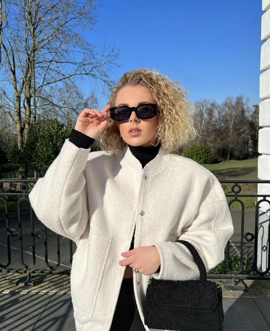 Women's Wool Oversized Button Detail Coat — View 2