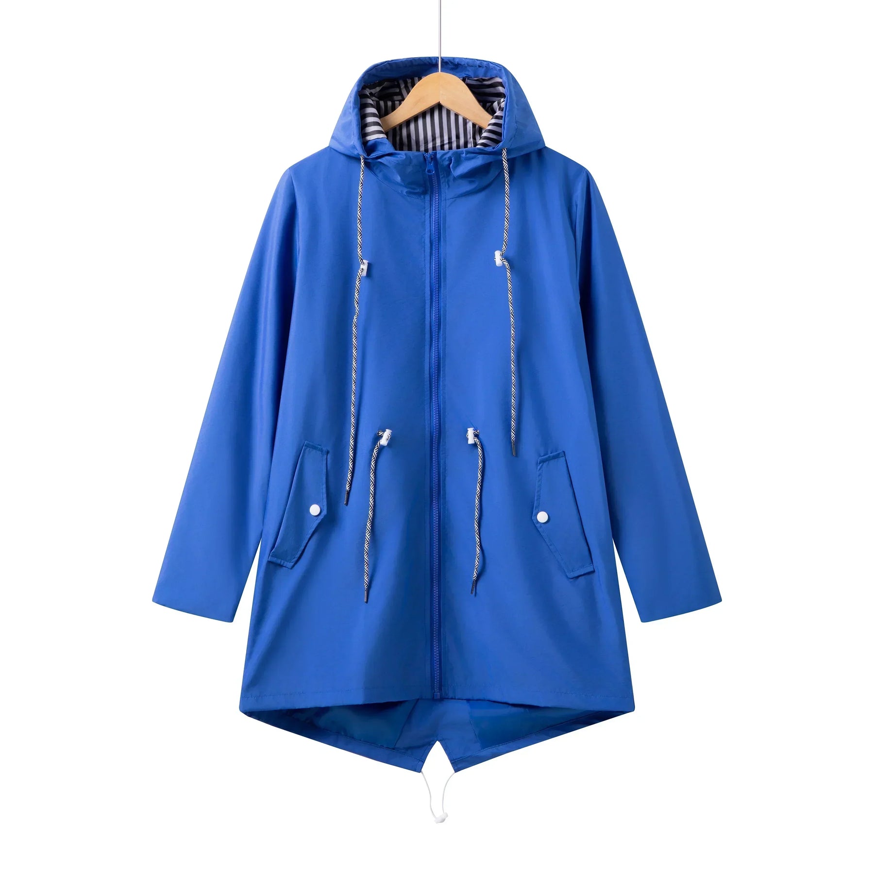 Women's Relaxed Hooded Coat with Adjustable Fit | Claudia in Blue - Juana Fashion