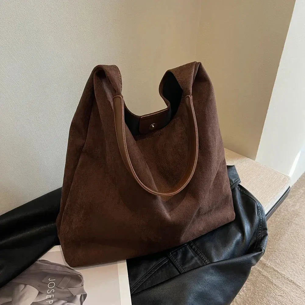 Women's Suede Look Slouchy Tote Bag in Coffee Brown by Juana Fashion