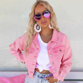 Women's Cropped Lined Denim Jacket — View 5