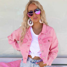 Women's Cropped Lined Denim Jacket — View 5
