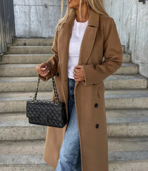 Women's Long Double-Breasted Winter Coat | Helene in Dark Brown - Juana Fashion