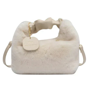Women's Plush Crescent Shoulder Bag in White by Juana Fashion