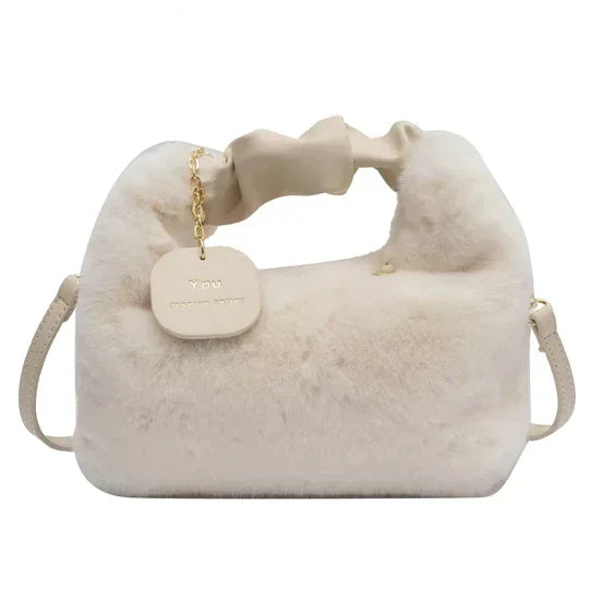Women's Plush Crescent Shoulder Bag in White by Juana Fashion